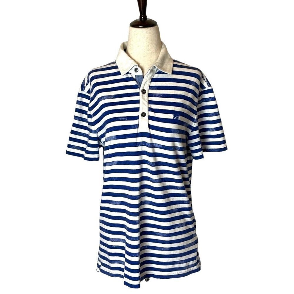 Banana Republic Blue‎ And White Striped Cotton Blend Polo Shirt Size S